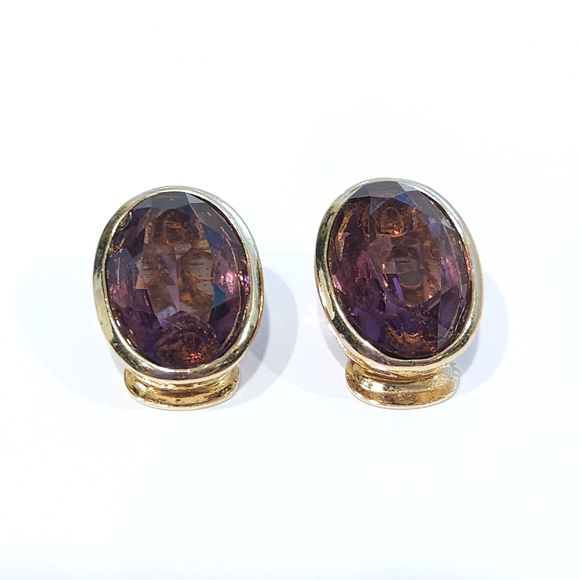 Vintage Dior Purple Amethyst Crystal Earrings Gold Tone Clip On Signed Chr.Dior - Picture 1 of 16